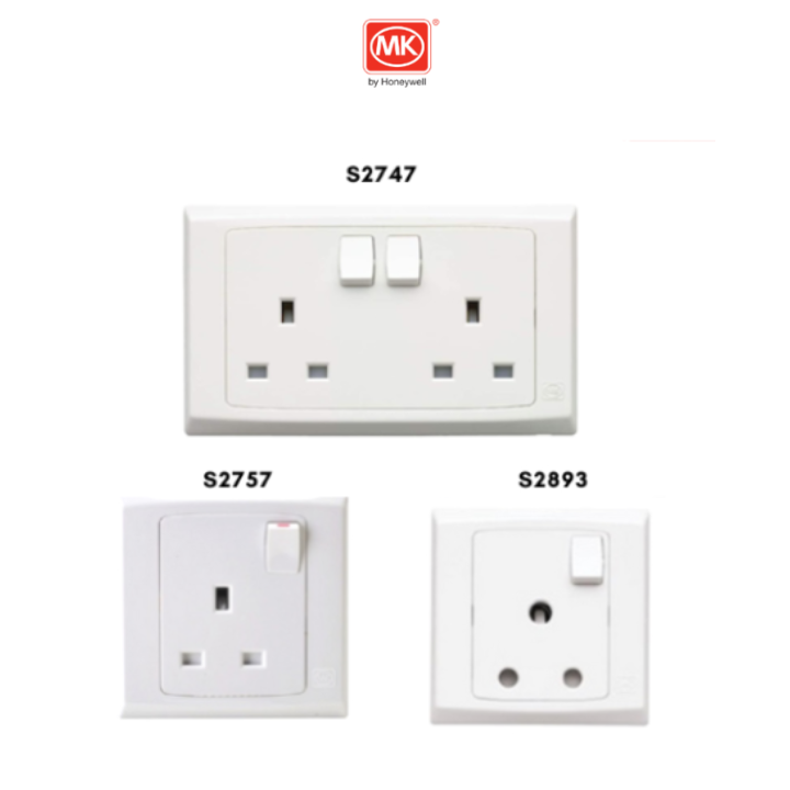 MK Slimline Plus Wide Rocker Single/Double 10A/20A Socket (White)