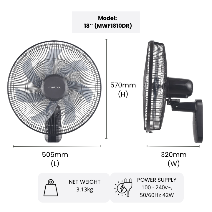 Mistral BLDC Wall Fan with Remote 16" (MWF4036DR) / 18" (MWF1810DR)