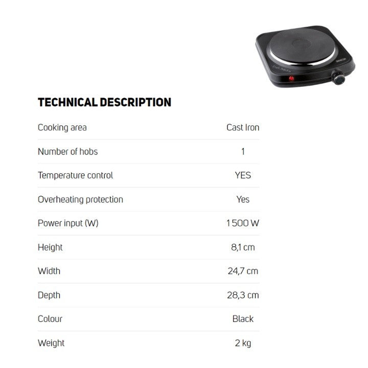 Sencor 1500W Electric Single Hotplate | SCP 1504BK