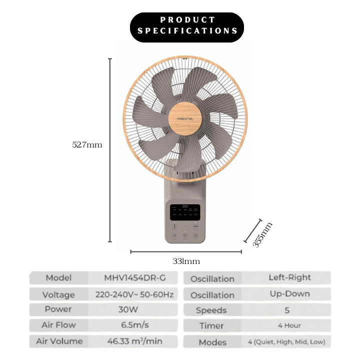 Mistral 14" DC Wall Fan with Remote MWF1454DR-G