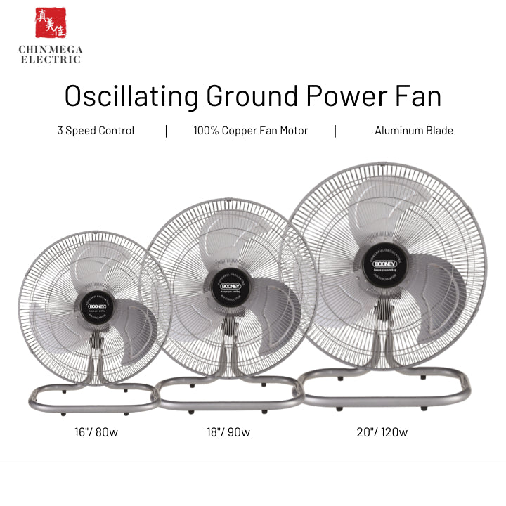 Booney BPF400G / BPF450G / BPF500G Floor Power Fan 16" - 20"