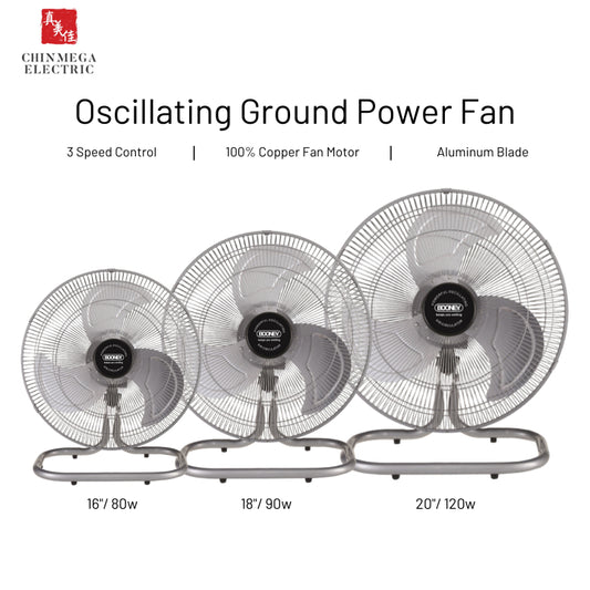Booney BPF400G / BPF450G / BPF500G Floor Power Fan 16" - 20"