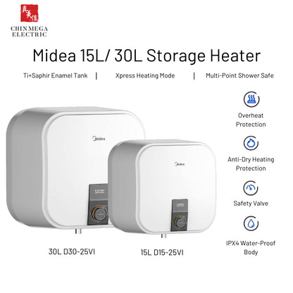 Midea 15L/ 30L Electric White Storage Heater (D15-25VI/ D30-25VI) | 1 Year Local Warranty