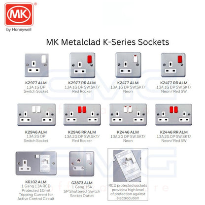 MK Metalclad K-Series 13A Metal Socket 1 / 2 Gang with Box