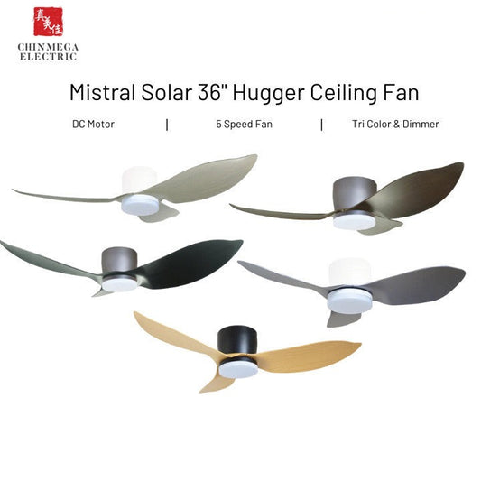 Mistral Solar 36" DC Motor Ceiling Fan Hugger Series / 24w Tri-Tone Lamp