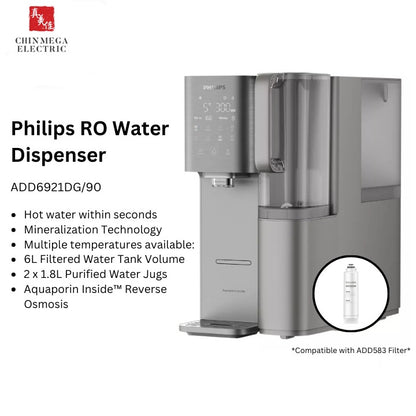 Philips 6L Instant Water Dispenser RO Water Purifier with 2 x 1.8L Water Jugs | ADD6921DG/90