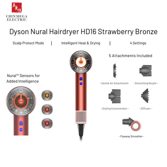 Dyson Nural™ Hair Dryer HD16 Strawberry Bronze (5 Attachments // Intelligent Dryer //2 Years Warranty)