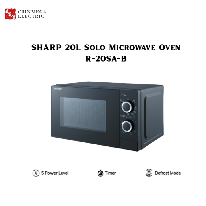 SHARP 20L Solo Microwave Oven | 5 Power Levels | Timer Function | Dial Knob Design – R-20SA-B
