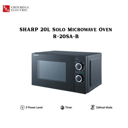 SHARP 20L Solo Microwave Oven | 5 Power Levels | Timer Function | Dial Knob Design – R-20SA-B