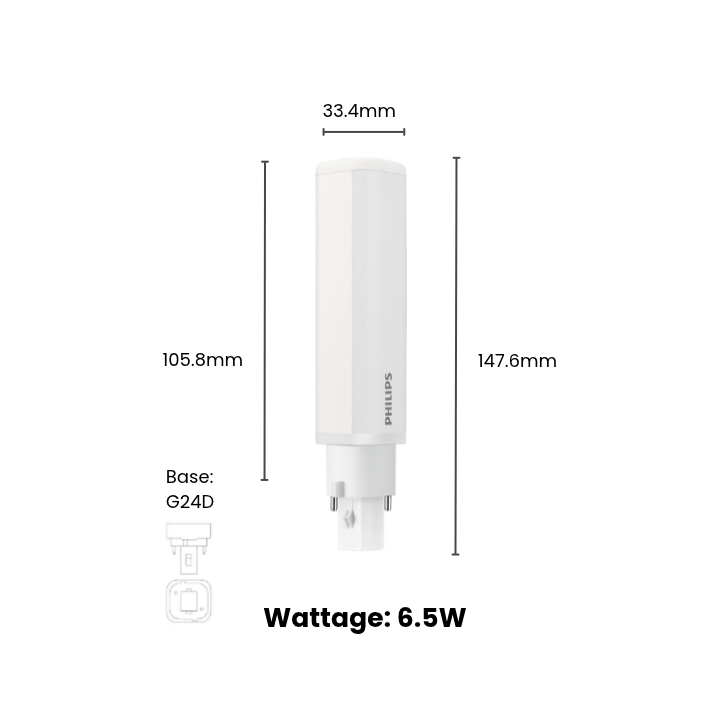 Philips LED PLC 2 Pin / PL-C 6.5w/7.5w/9w/11w 2P G24d (Day Light/Warm White/Cool White)