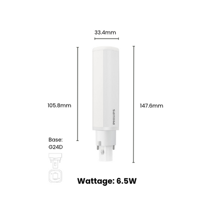 Philips LED PLC 2 Pin / PL-C 6.5w/7.5w/9w/11w 2P G24d (Day Light/Warm White/Cool White)