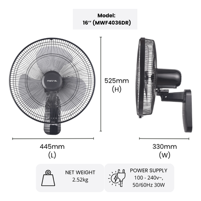 Mistral BLDC Wall Fan with Remote 16" (MWF4036DR) / 18" (MWF1810DR)