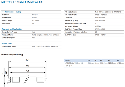 Philips Master LEDtube T8 1200mm HO 14W 840/865