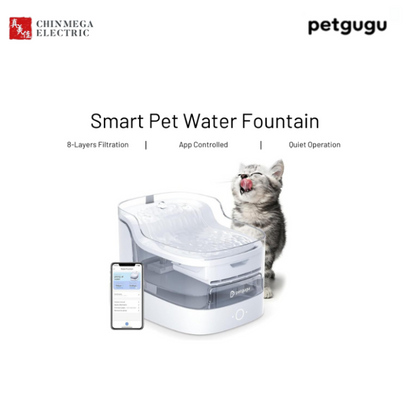 Petgugu 2L Smart Pet Water Fountain with App Integration with 8 Layer Water Filtration System