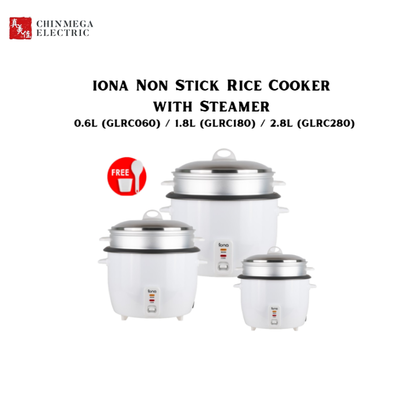 IONA Rice Cooker With Steamer 0.6L (GLRC060) / 1.8L (GLRC180) / 2.8L (GLRC280)