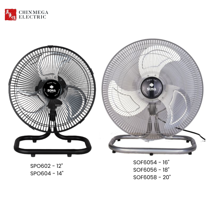Sona 12" / 14" / 16" / 18" / 20" Electric Power Desk Fan SPO602 / SPO604 / SOF6054 / SOF6056 / SOF6058