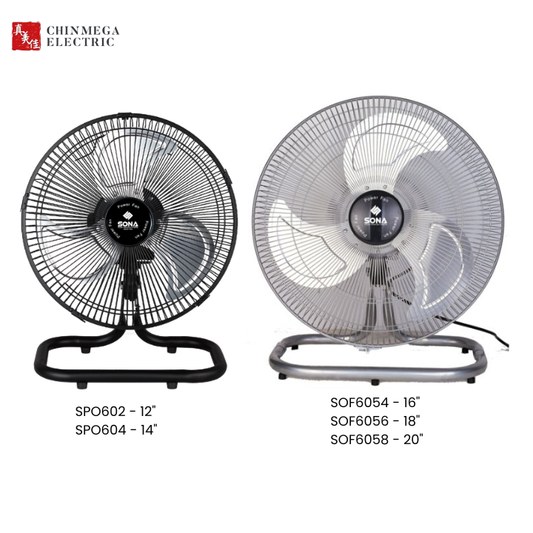 Sona 12" / 14" / 16" / 18" / 20" Electric Power Desk Fan SPO602 / SPO604 / SOF6054 / SOF6056 / SOF6058