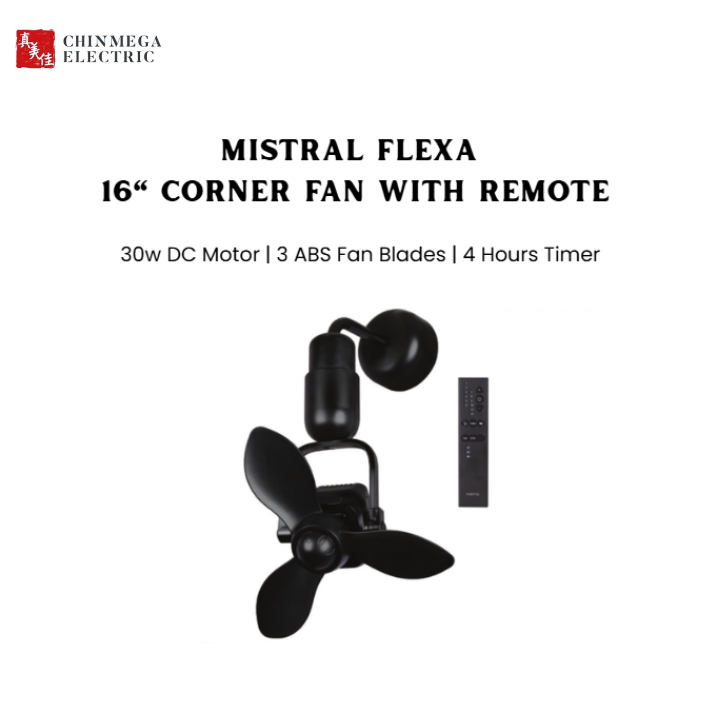 Mistral Flexa 16" DC Corner Fan Black with Remote