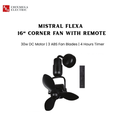 Mistral Flexa 16" DC Corner Fan Black with Remote