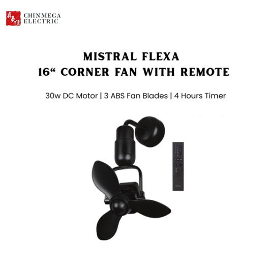 Mistral Flexa 16" DC Corner Fan Black with Remote