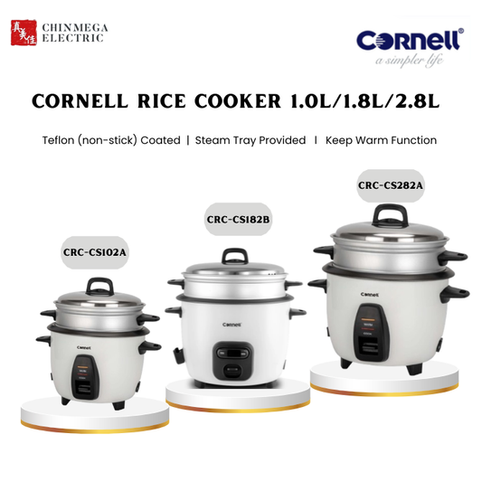 Cornell Teflon Coated Conventional Rice Cooker 1L/ 1.8L/ 2.8L (CRC-CS102A/CRC-CS182B/CRC-CS282A)