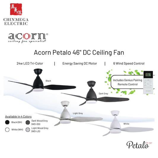 Acorn DC-325 Petalo 46" DC Motor Ceiling Fan with 18w LED Tri-Tone Lamp Remote Controlled