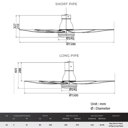 KDK 60" DC Motor Ceiling Fan With LED Light | U60FW