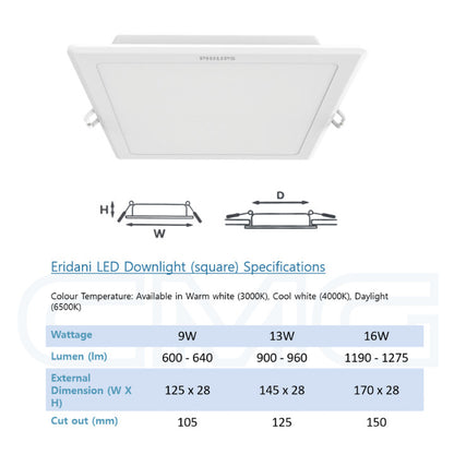 Philips Eridani LED Recessed Downlight | Round 3.5w/7w/10w/14w | Square 9w/13w/16w