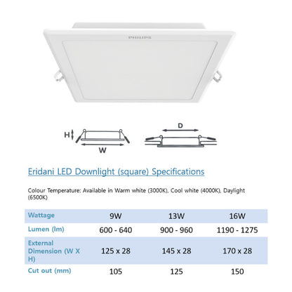 Philips Eridani LED Recessed Downlight | Round 3.5w/7w/10w/14w | Square 9w/13w/16w