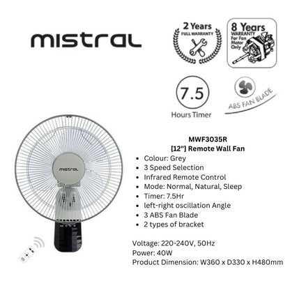 Mistral 12" Wall Fan with Remote Control | MWF3035R
