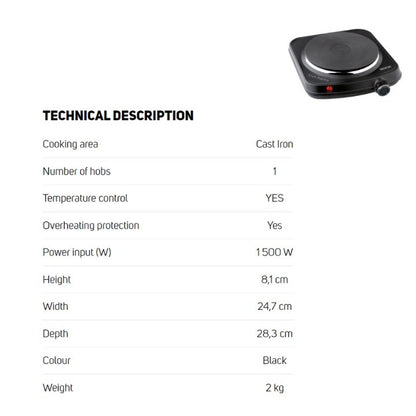 Sencor 1500W Electric Single Hotplate | SCP 1504BK