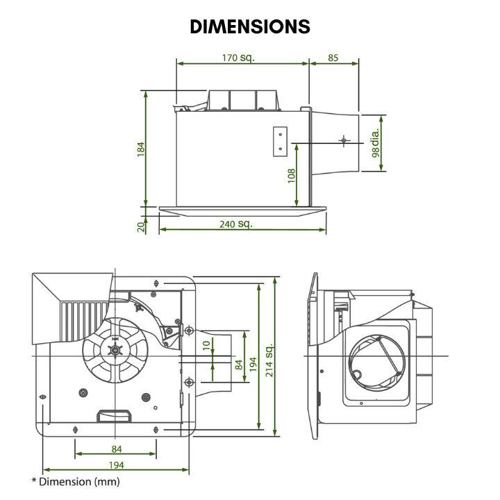 KDK 17cm Ceiling Mounted Ventilating Exhaust Fan 17CUH