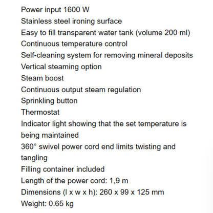 Sencor 1600W Steam Iron | SSI 2027BL