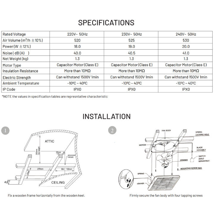 KDK 20cm Ceiling Mounted Ventilating Exhaust Fan 20TGQF