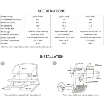 KDK 20cm Ceiling Mounted Ventilating Exhaust Fan 20TGQF