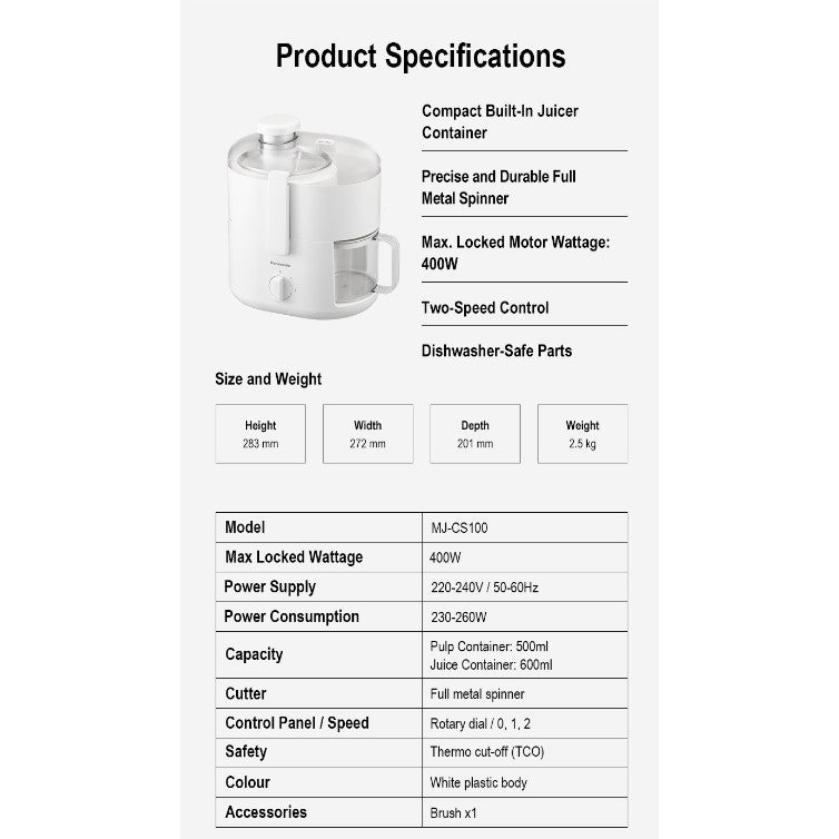 Panasonic MJ-CS100WSP Centrifugal Compact Juicer
