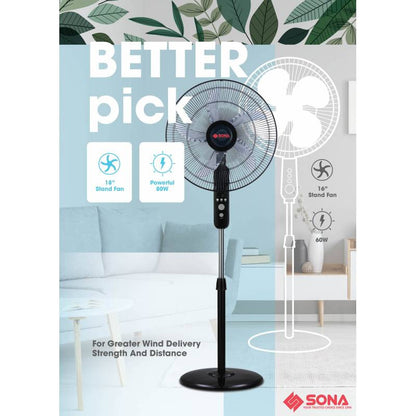 Sona 18” Remote Stand Fan SFS 1176 Remote Controlled Standing Fan (8 Years Warranty on Motor)