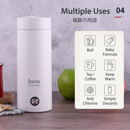 IONA 400ml Portable Electric Stainless Steel Travel Kettle - GLTK380 (White/ Pink)