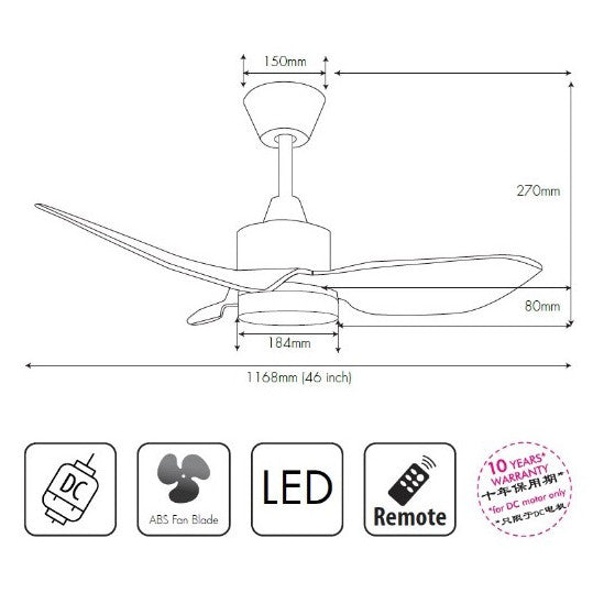 Mistral 46" D'Fan Ceiling Fan Space 46 with Remote Control