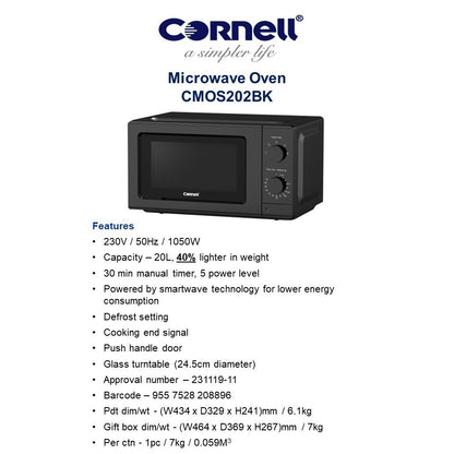 Cornell 20L Microwave Oven CMOS202WH /BK