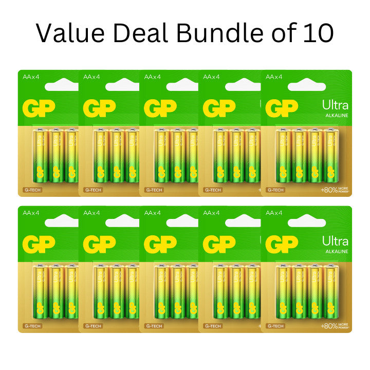 [Box of 10] GP Ultra Alkaline Batteries AA/AAA - Pack of 4 (New G-Tech with 80% More Power!)