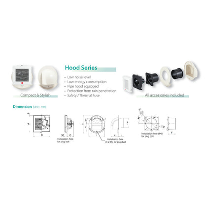 KDK 10EKGB/ 15EKGB Toilet Ventilating Fan Hood Series