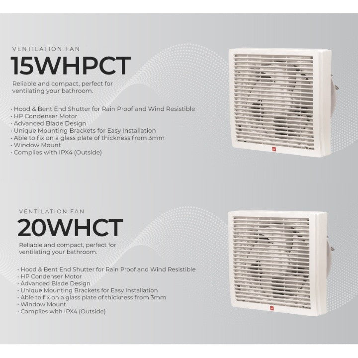 KDK 15cm/20cm Louver Type Window Mounted Ventilating Fan 15WHPCT/20WHCT