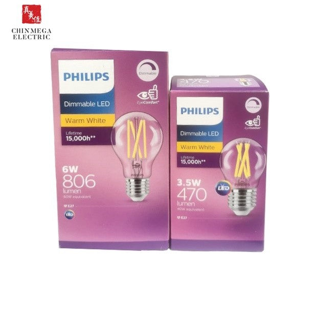 Philips Dimmable LED Classic Light Bulb 3.5W / 6W E27 Warm White