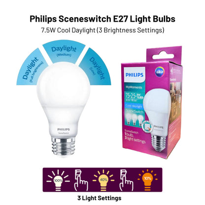 Philips LED A60 E27 Scene Switch Bulb | 2 Color in 1 Bulb & 3 Light in 1 Bulb