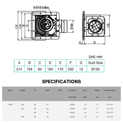 KDK 17cm Ceiling Mounted Ventilating Exhaust Fan 17CUH