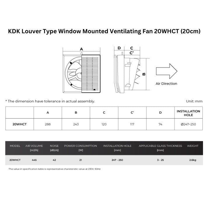 KDK 15cm/20cm Louver Type Window Mounted Ventilating Fan 15WHPCT/20WHCT