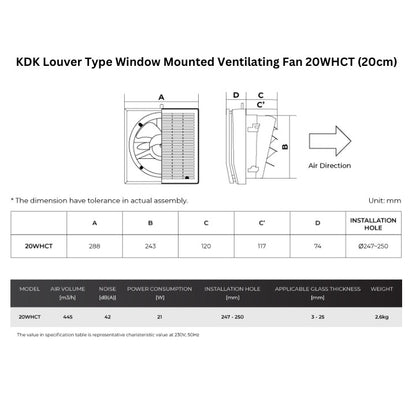 KDK 15cm/20cm Louver Type Window Mounted Ventilating Fan 15WHPCT/20WHCT