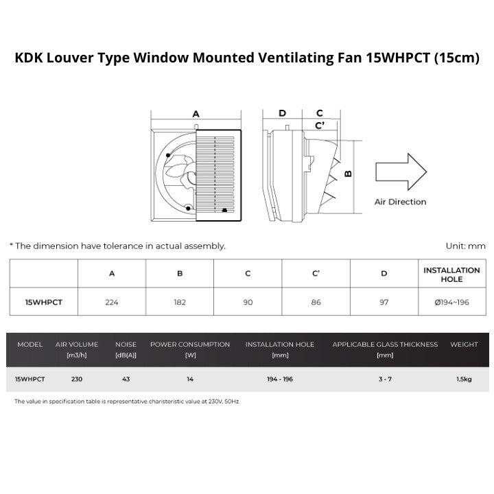 KDK 15cm/20cm Louver Type Window Mounted Ventilating Fan 15WHPCT/20WHCT