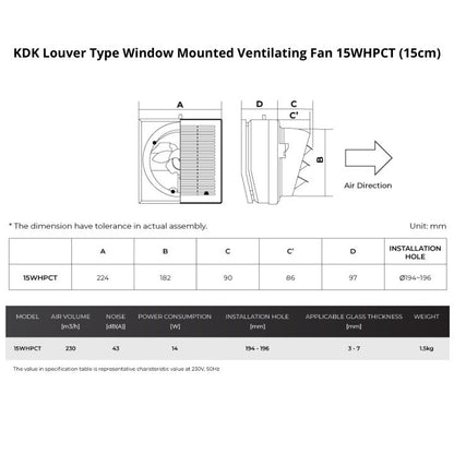 KDK 15cm/20cm Louver Type Window Mounted Ventilating Fan 15WHPCT/20WHCT